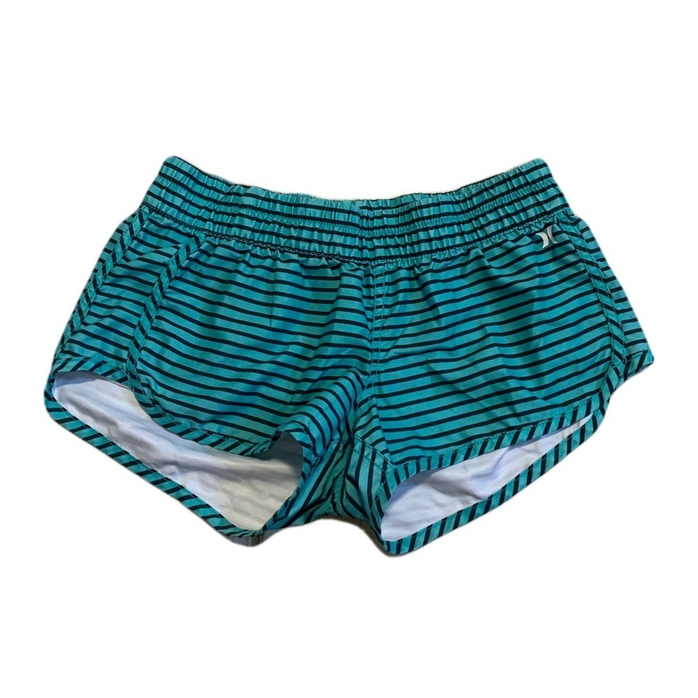 💜 Hurley Teal & Black Striped Board Shorts / Swim Shorts, Size S